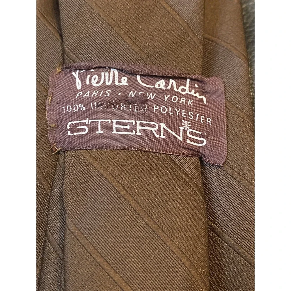 Pierre Cardin Vintage Men's Tie Brown Diagonal Stripes Polyester Logo Slim Style